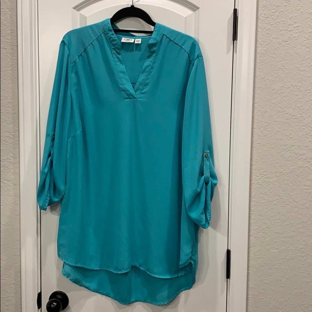 Cato teal tunic V neck 3/4 length sleeves